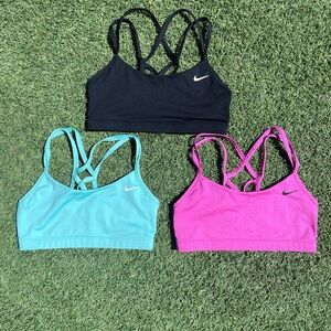 Nike Dry-Fit Sports Bras 3 Set Pink Black Turquoise Women's Size Medium